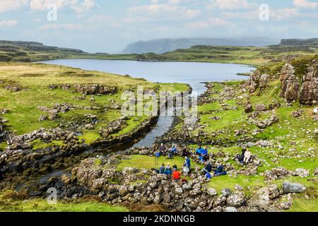The man-made channel, now believed to be of Viking origin, linking the sea to Loch na h-Àirde, near Glen Brittle, Isle of Skye, Scotland, UK Stock Photo