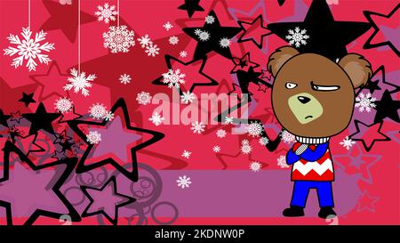 grumpy cute teddy bear kid xmas cartoon background postal in vector format Stock Vector