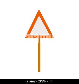 Warning triangular road sign with. Design element of a modern city and road. Stock Vector