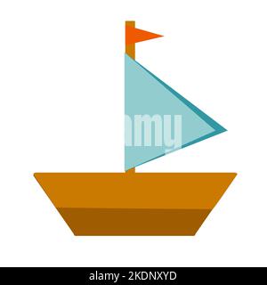 Small toy ship. Simple color vector illustration. Decoration for children's room Stock Vector