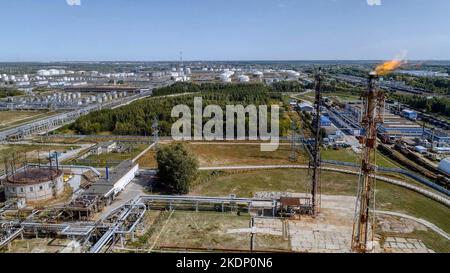 Oil refinery with terminals for storage petroleum products Stock Photo