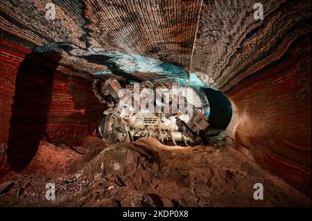 Mining machine with different saws in mineral quarry Stock Photo