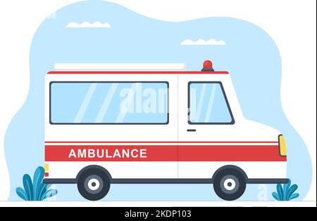 Medical Vehicle Ambulance Car or Emergency Service for Pick Up Patient the Injured in an Accident in Flat Cartoon Hand Drawn Templates Illustration Stock Vector