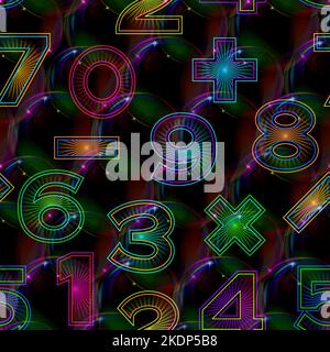 Seamless Pattern, Numbers on the Dark Abstract Tile Background with Bubbles. Vector Stock Vector