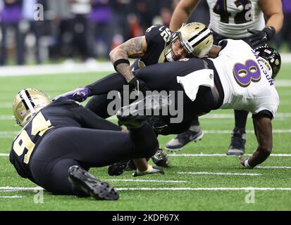 New Orleans Saints safety Tyrann Mathieu runs during the first half an NFL  football game between the Carolina Panthers and the New Orleans Saints in  New Orleans, Sunday, Jan. 8, 2023. (AP