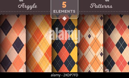 Halloween Argyle seamless patterns, square background, textile texture, rhomb scottish fabric. Stock Vector