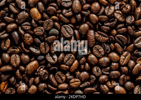 The roasted coffee background pattern. Top view. Stock Photo