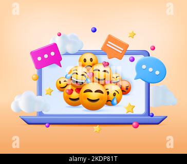 3D Set of Emoticons in Laptop Stock Vector