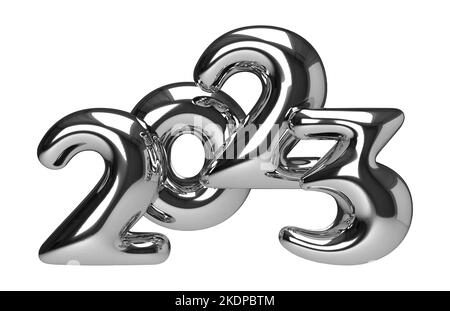 Gold numbers 2023 in puffy comic style. Realistic 3d sign. New Year event symbol. 3d render illustration isolated on white background Stock Photo