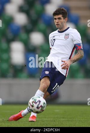 File photo dated 28-03-2021 of USA's Christian Pulisic. Star player for USA. Berhalter is blessed with one of the most talented pools of players in US history. Many of his squad operate in Europe’s top leagues and expectation back home is they will make it out of the group. The US have done so four times since 1990, including in 2010 – the last time they were drawn alongside England. Issue date: Tuesday November 8, 2022. Stock Photo