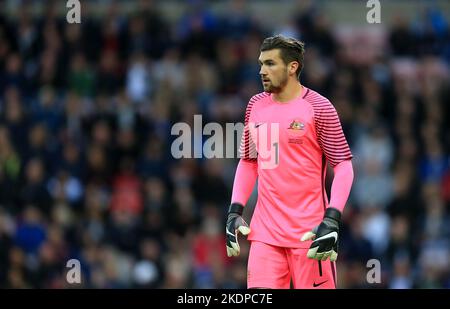 File photo dated 27-05-2016 of Australia goalkeeper Mathew Ryan. Star player for Australia. Expectations for the Socceroos are low following an underwhelming qualifying campaign, which ended with a surprise penalty shoot-out success over Peru. The golden generation of Tim Cahill, Mark Viduka and Harry Kewell is a distant memory, with few of the current crop playing in major leagues. A herculean effort is required to make it out of a tough group. Issue date: Tuesday November 8, 2022. Stock Photo