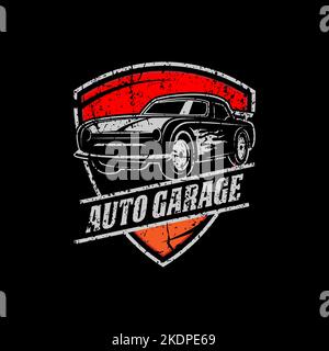 Car Garage vintage Logo shield, automotive repair logo template with rustic, retro style Stock Vector