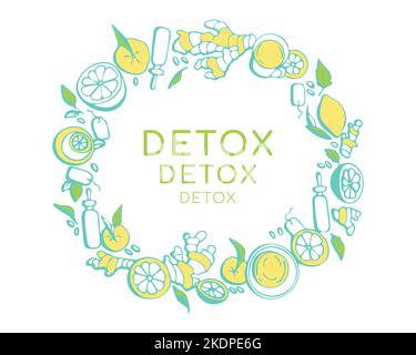 Detox natural element doodle hand drawn round. Vector illustration Stock Vector