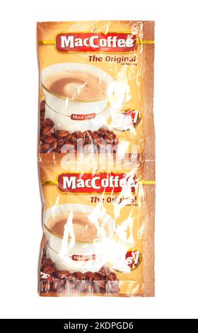 Moscow, Russia, November 08,2022: Maccoffee instant coffee in the package isolated on white background. Stock Photo