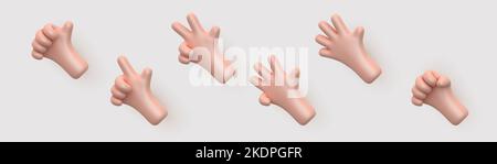 3D cartoon hand showing fingers, counting from one to five. Stock Vector