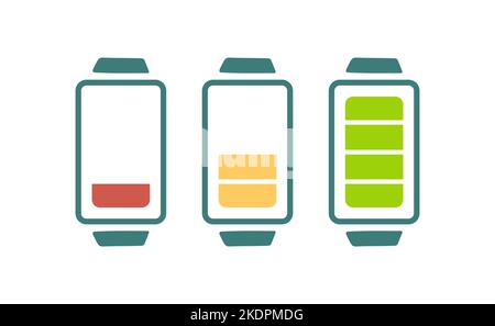 Discharged and fully charged battery smartphone. Vector. Set of battery charge level indicators. Isolated Stock Vector