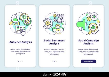 Social media analytics layers onboarding mobile app screen Stock Vector
