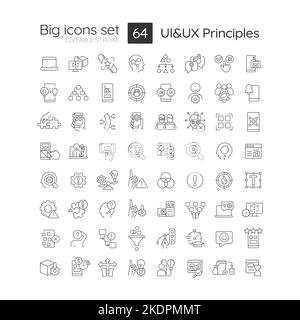 User experience and interface design principles linear big icons set Stock Vector