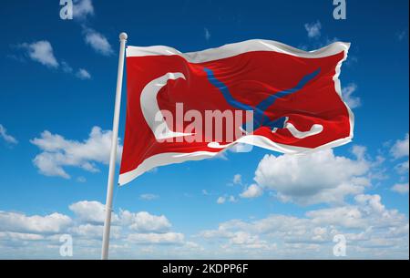 flag of Sultanate of Mataram, asia at cloudy sky background, panoramic view. flag representing extinct country,ethnic group or culture, regional autho Stock Photo