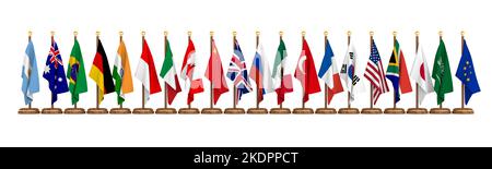 Set flags G20 on white background. Isolated 3D illustration Stock Photo