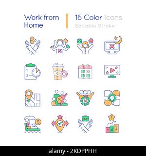 Work from home RGB color icons set Stock Vector