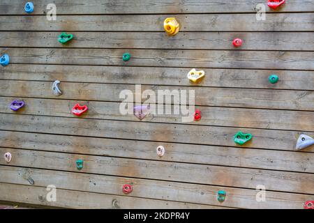 Close-up of a climbing wall in an outdoor park Stock Photo