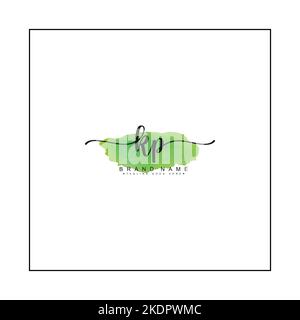 KP Initial Logo in Signature Style for Photography and Fashion Business - Watercolor Signature Logo Vector Stock Vector