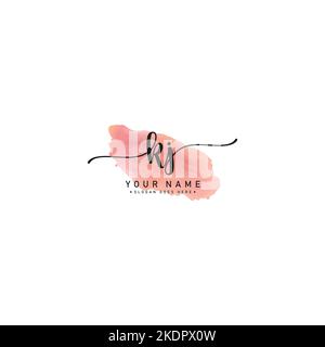 Watercolor Signature logo for Initial Letter KJ - Vector Logo Template for Alphabet K and J Stock Vector