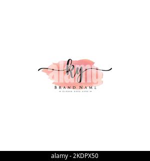 KY Handwritten Signature logo with Watercolor Background- Vector Logo Template for Beauty, Fashion and Photography Stock Vector