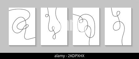 One line minimalist decorative posters, wall art, covers. Creative abstract vector pictures for interior decorations Stock Vector