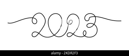 2023 continuous line hand drawn drawing. Vector New Year minimal greeting card Stock Vector