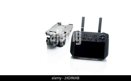 CHONBURI, THAILAND-OCTOBER 31, 2022: DJI Mavic 3 Cine drone and remote controller. UAV or unmanned aerial vehicle. Quadcopter drone aircraft Stock Photo