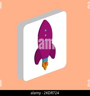 Launch Rocket Simple vector icon. Illustration symbol design template for web mobile UI element. Perfect color isometric pictogram on 3d white square. Stock Vector