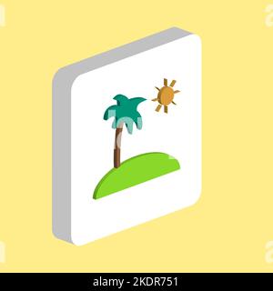 Island with Palm Simple vector icon. Illustration symbol design template for web mobile UI element. Perfect color isometric pictogram on 3d white squa Stock Vector