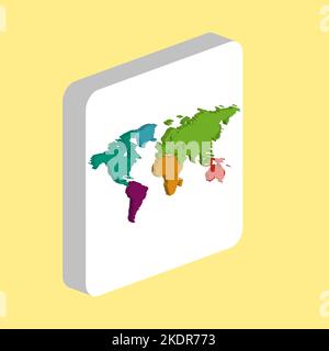 World Map Simple vector icon. Illustration symbol design template for web mobile UI element. Perfect color isometric pictogram on 3d white square. Wor Stock Vector