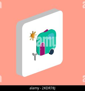 Camping Trailer Simple vector icon. Illustration symbol design template for web mobile UI element. Perfect color isometric pictogram on 3d white squar Stock Vector