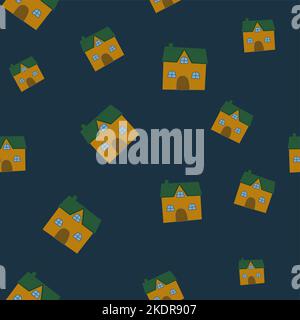 seamless pattern, houses on a dark background Stock Vector