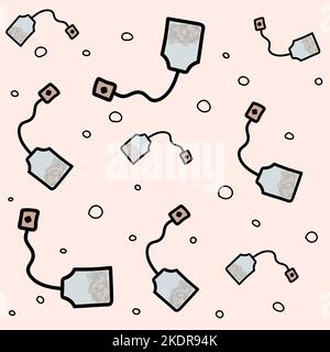 seamless pattern, tea bags on a pink background Stock Vector