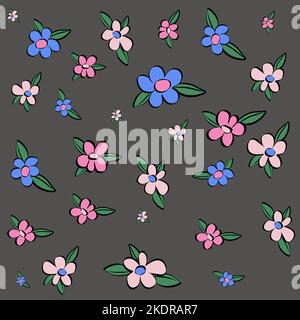 pattern painted flowers on a dark background Stock Vector