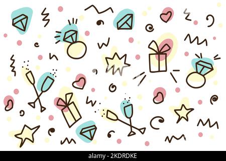 Wedding background in doodle style, hand drawn set of cute doodles for decoration Stock Vector