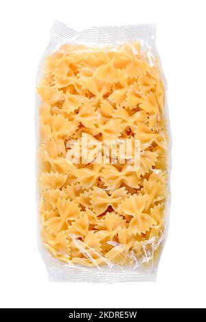 Farfalle pasta in plastic package isolated on white background Stock Photo
