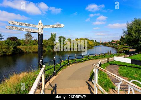 An historic river signpost at the entrance to Diglis Locks and Worcester docks on the River Severn, Worcester, Worcestershire, England, UK Stock Photo