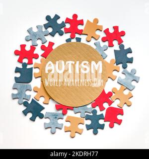 Autism Awareness Day, World Autism Day, round circle blank frame with ...