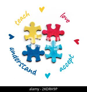 Autism Awareness Day, World Autism Day, round circle blank frame with ...