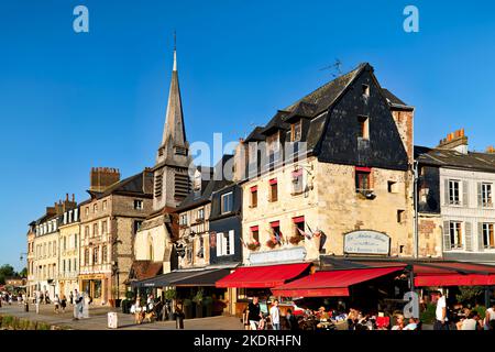 Honfleur Normandy France. Restaurants and cafe at the harbour Stock Photo