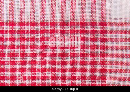 Plaid Abstract Pattern Fabric Picnic Tablecloth Vintage Gingham Background Checkered Texture Red. Stock Photo