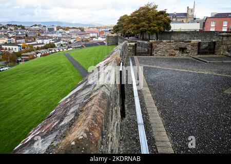 view down from derrys walls sitting on the double bastion derry londonderry northern ireland uk Stock Photo