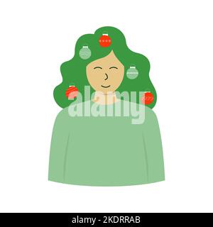 Beautiful girl with Christmas decorations in her hair Stock Vector
