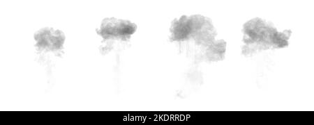 Four black smoke clouds after burst, isolated - object 3D illustration Stock Photo