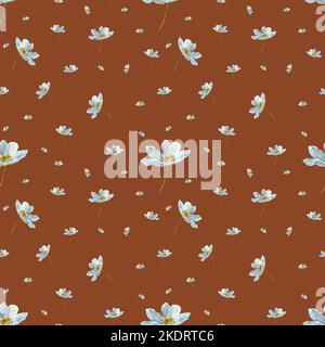 Camomile daisy flower a pattern watercolor brown  Stock Photo